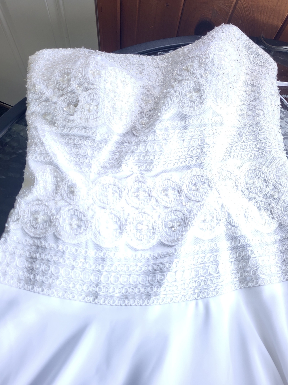 Vintage Bonny Bridal Strapless Beaded Chiffon Dress White Size 10